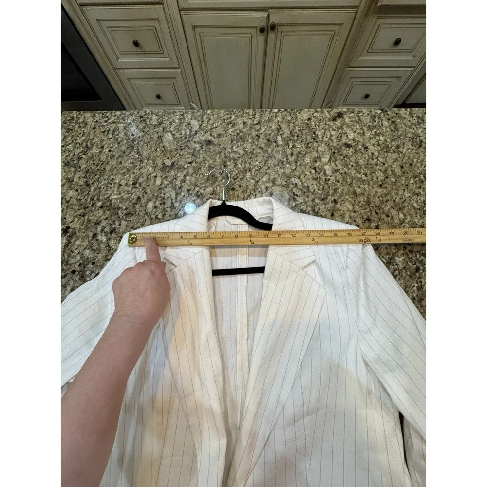 Banana Republic Relaxed Fit Pinstripe Linen Blazer Size 14 Tall 90's